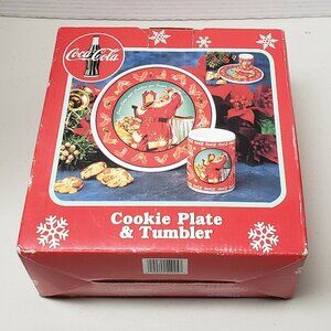 Coca Cola Christmas Santa Plate and Tumbler Set 1998